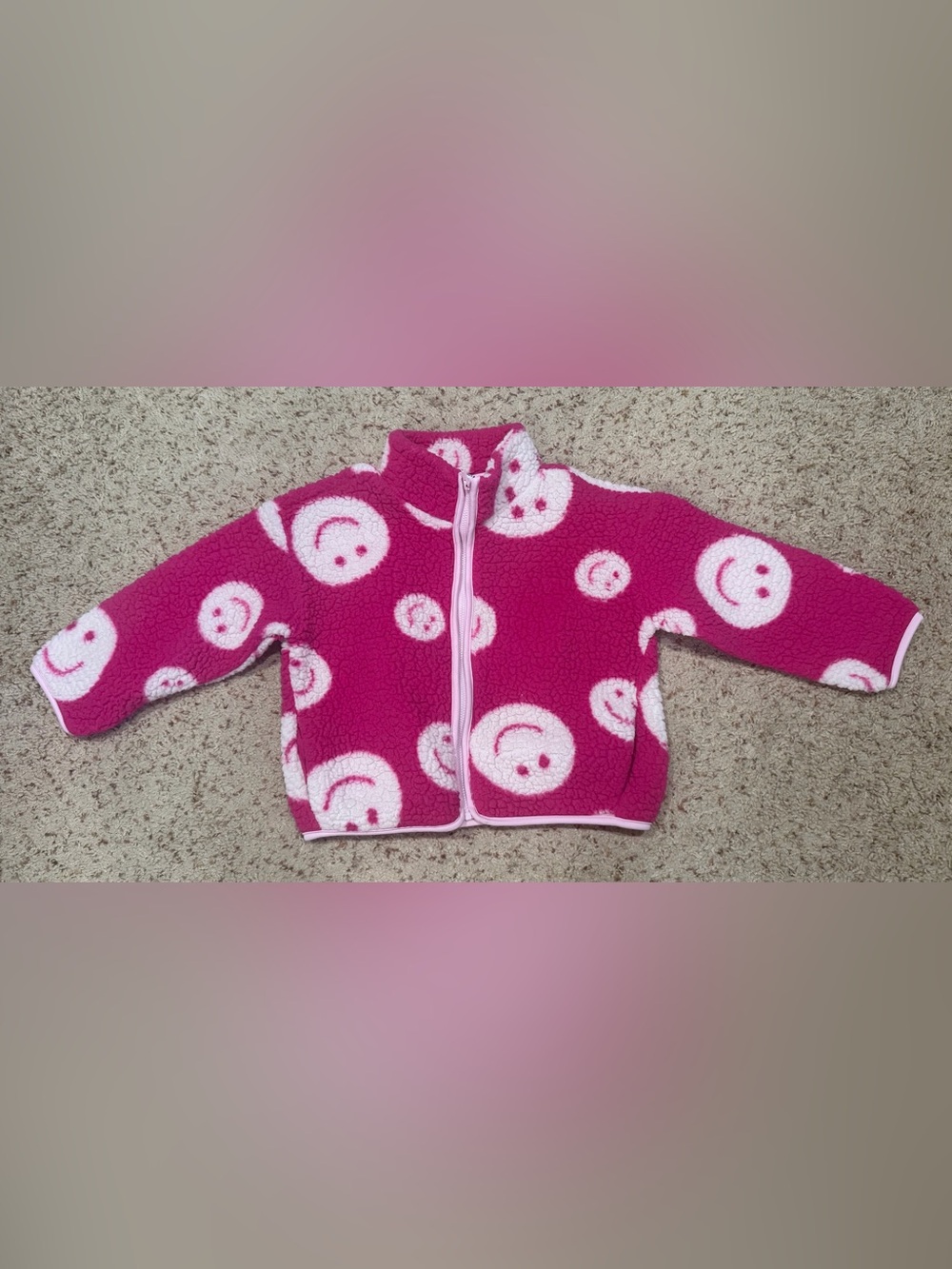 Old Navy Pink smiley Sherpa jacket size small